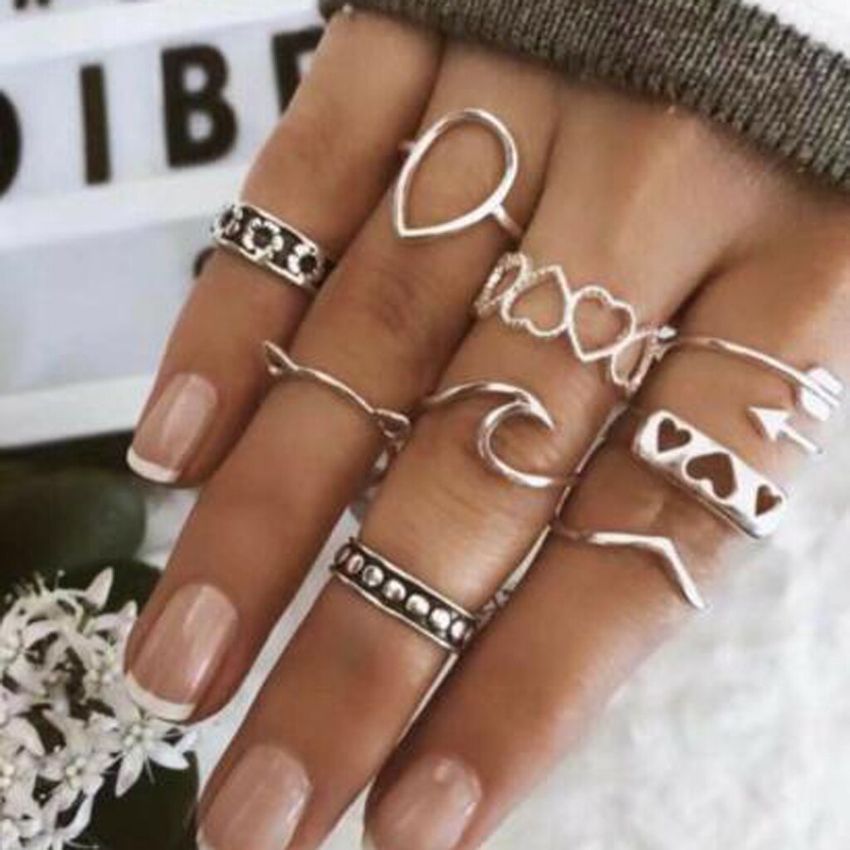 Bodbii 8pcs set anillo anillos fijados conjuntas retro para las mujeres de los hombres de la piedra preciosa del anillo del nudillo Conjunto Conjunto 