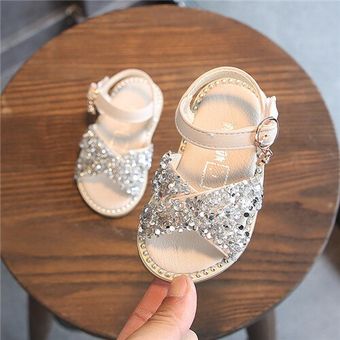 nuevo bebé niña Sandalias lentejuela Diamante de imitación niña Sandalias de princesa verano niños zapatos planos suave 