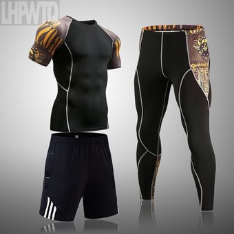 nuevo Conjunto de para hombre mallas para correr traje deportivo kit de protección contra sarpullido camisas de manga corta chándal de entrenamiento de Fitness 