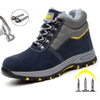 a prueba de perforaciones zapatos de trabajo con punta de acero Botas de seguridad para hombre de felpa para invierno cálidos 