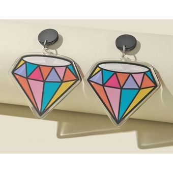 Color Geométrico Diamante Acrílico Pendientes Femeninas 
