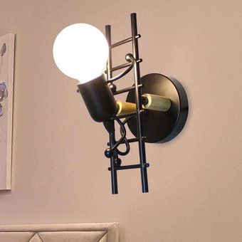 Creativa LED Luz Lámpara de Pared Hierro E27 Escalera Robot Negro 