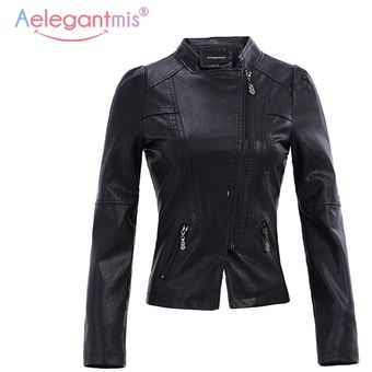 abrigo ajustado d Aelegantmis-Chaqueta de piel sintética para mujer 