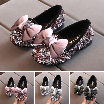 Niños pequeños niños niños bebe chicas arco bling princess cristal zapatos casuales mocasines-Rosa 