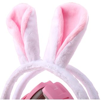 XIBERIA S21 Auriculares con orejas de conejo rosa Auriculares para jue 