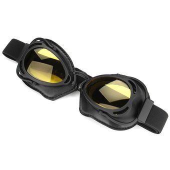 Casco Gafas Gafas de la motocicleta del piloto de la bici del motorista Negro lente anti-niebla -Yellow Negro Frame 