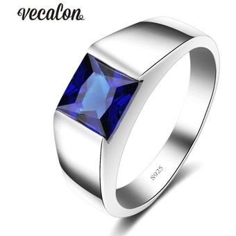 Vecalon Solitaire Men's Compromise Ring 925 Princess Silver 