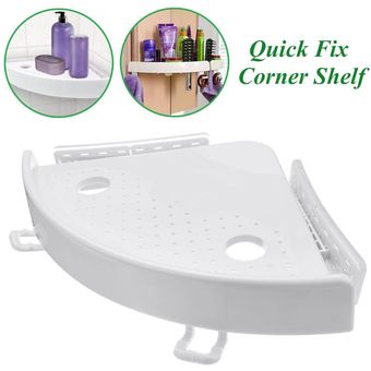 Blanco Accesorio de cocina de baño de pared fácil y estable de agarre rápido de estante de esquina Quick Fix 