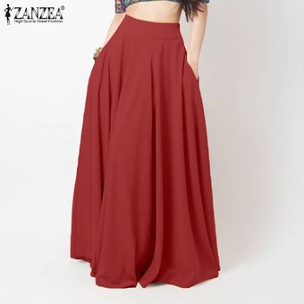 Faldas lisas de cintura alta infor ZANZEA-Faldas largas para mujer 