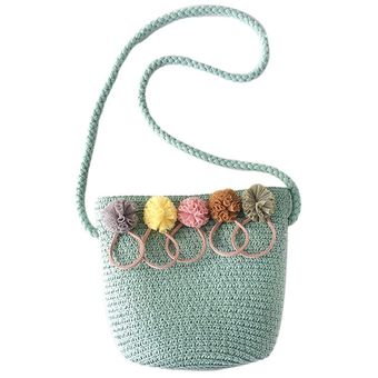 tipo mensajero Mini bolso de princesa #Mint Green Bolso de paja con flores para chicas bolsa de hombro hecha a mano con almacenamiento de moneda de llaves 