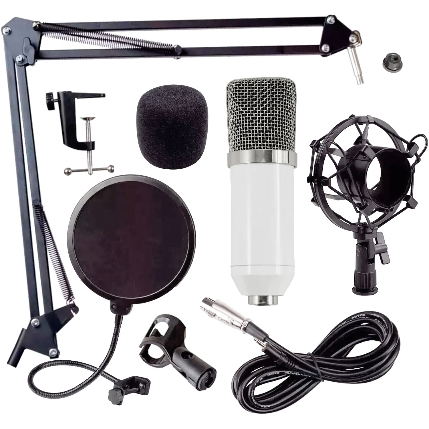 Microfono Condensador Bm700 Tarjeta Usb Youtuber Blanco