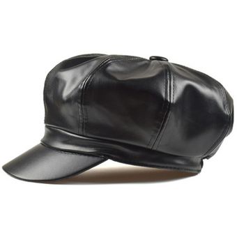 Gorro de piel sintética estilo Casual para mujer  boina plana de est.. 