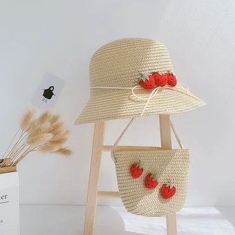 sombrero de sol de playa para niñas Sombrero de paja y bolso para niños gorros1-6 años sombrero Panamá 