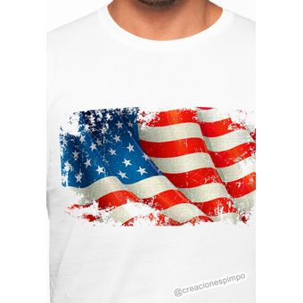 Camiseta Hombre Bandera USA Moda Poliester Algodon Manga Corta 