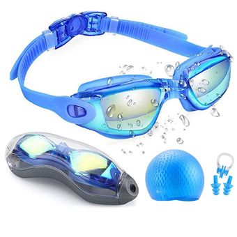 gafas de natación equipo de buceo UV funda impermeables silicona Gafas de natación para hombre auricular Anti niebla gafas de natación gorras de natación 