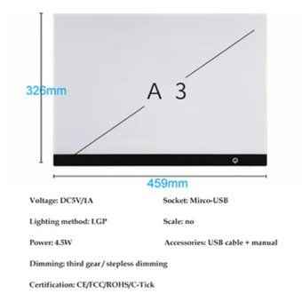 A3 Caja de luz LED Dibujo Tableta de rastreo Art Copyboard 