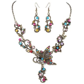 Vintage Rhinestone Bride Jewelry Set Crystal Butterfly Boda 