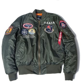 #Blue AW USAFA vintage piloto chaqueta de vuelo Fuerza Aérea DE LOS EE.UU.pistola superior hombres ropa marcas invierno ejército USN MA1 USMC bordado 