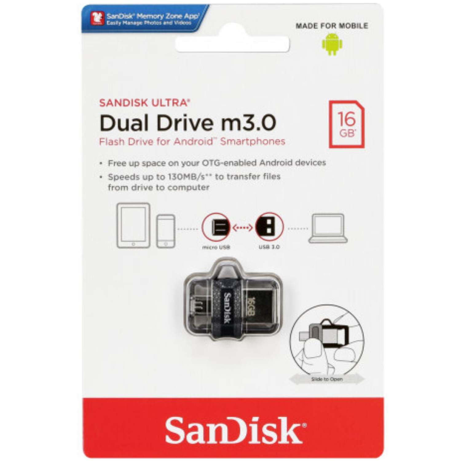 Memoria USB 16GB SANDISK USB A Micro-USB SDDD3-016G-G46