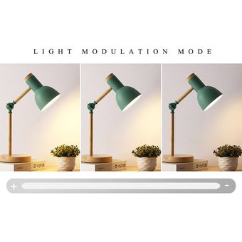 Creativa nórdica de madera del arte del hierro LED plegable simple Escritorio Protección de los ojos de la lámpara 