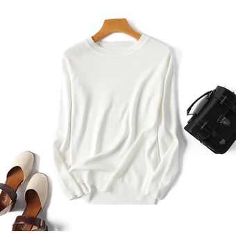 Suéter de manga larga a rayas para mujer Jersey de punto con cuello redondo Jersey coreano otoño e invierno, Tops blanco #Big Black 