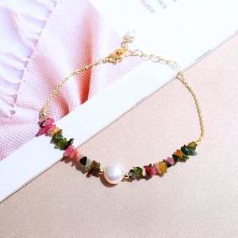 Pulsera De Perlas De Agua Dulce Natural Demi Turmalina 89 