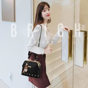 Primavera y verano tendencia nuevo estilo coreano de moda bolsos de hombro bolsa un bolso de hombro tipo bandolera Fogang 25X13X16cm #Black 