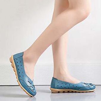 Zapatos planos de piel auténtica para mujer-Azul 