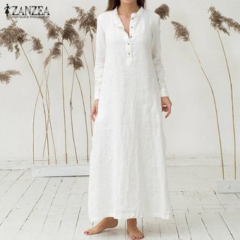 ZANZEA Vestido largo suelto casual plus de manga para mujer -Blanco | México ZA184FA10BV99LMX