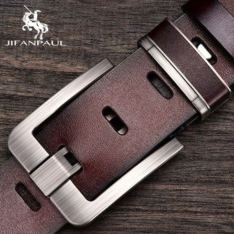 Jifanpaul-Cinturones De Cuero Genuino Para Hombre Cinturones De Aleación A La Moda Hebilla De Marca De Lujo Para Pantalones Vaqueros Cinturón De Negocios Para Hombre 