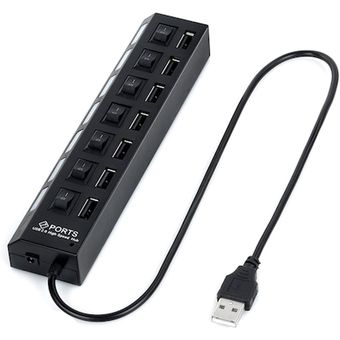 Hub Regleta USB 2.0 - 7 Puertos - Interruptor On Off - Negra