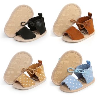 Sandalias de moda para niñas pequeñas zapatos planos de princesa transpirables de suela suave antideslizantes con cordones de lunares primeros pasos de 0 a 24M para verano 