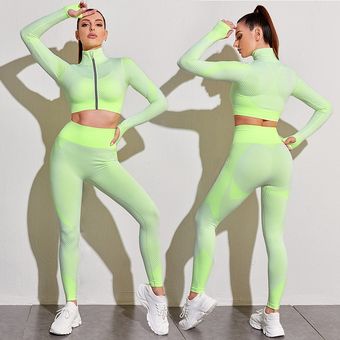 Conjunto deportivo de Yoga sin costuras para mujer ropa de gimnasio Top cor 