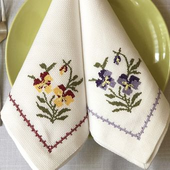 fragante Viola cornuta punto de cruz servilleta bordada algodón y Decoración de mesa lavable para el hogar Airbnb Hotel 2 uds 