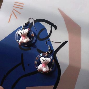 Aretes De Nuevos Pendientes Rosados Lindos De Oso Redondo 