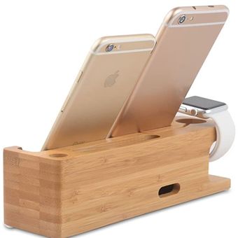 Soporte Escritorio Madera Bambú para iPhone y Apple Watch