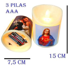 Virgen Jesús Vela 15cm Eléctrica Led Luz Decoración San Jose