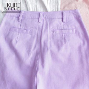 #Without belt pantalón holgado estilo japonés con estampado de lavanda Kawaii Coreano WT Harajuku color morado bordado de dibujos animados Pantalones vaqueros Ulzzang para mujer 