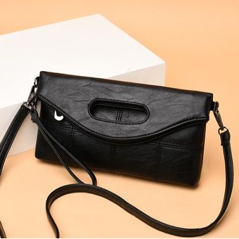 Bolso de mano con clip plegable para mujer bolsa de mano informal #Black para hombro de cuero suave 