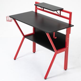 Combo GAMER de escritorio con estantería repisa - Grafito / Rojo