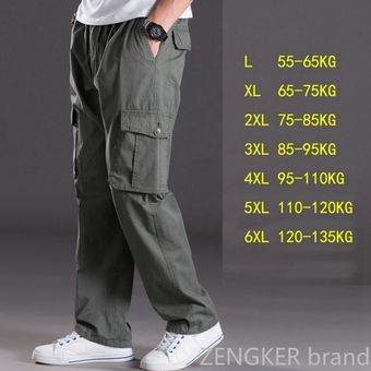 Pantalones informales finos de talla grande para hombre,pantalones con múltiples bolsillos,de gran tamaño,elásticos,primavera y verano #2228 khaki 
