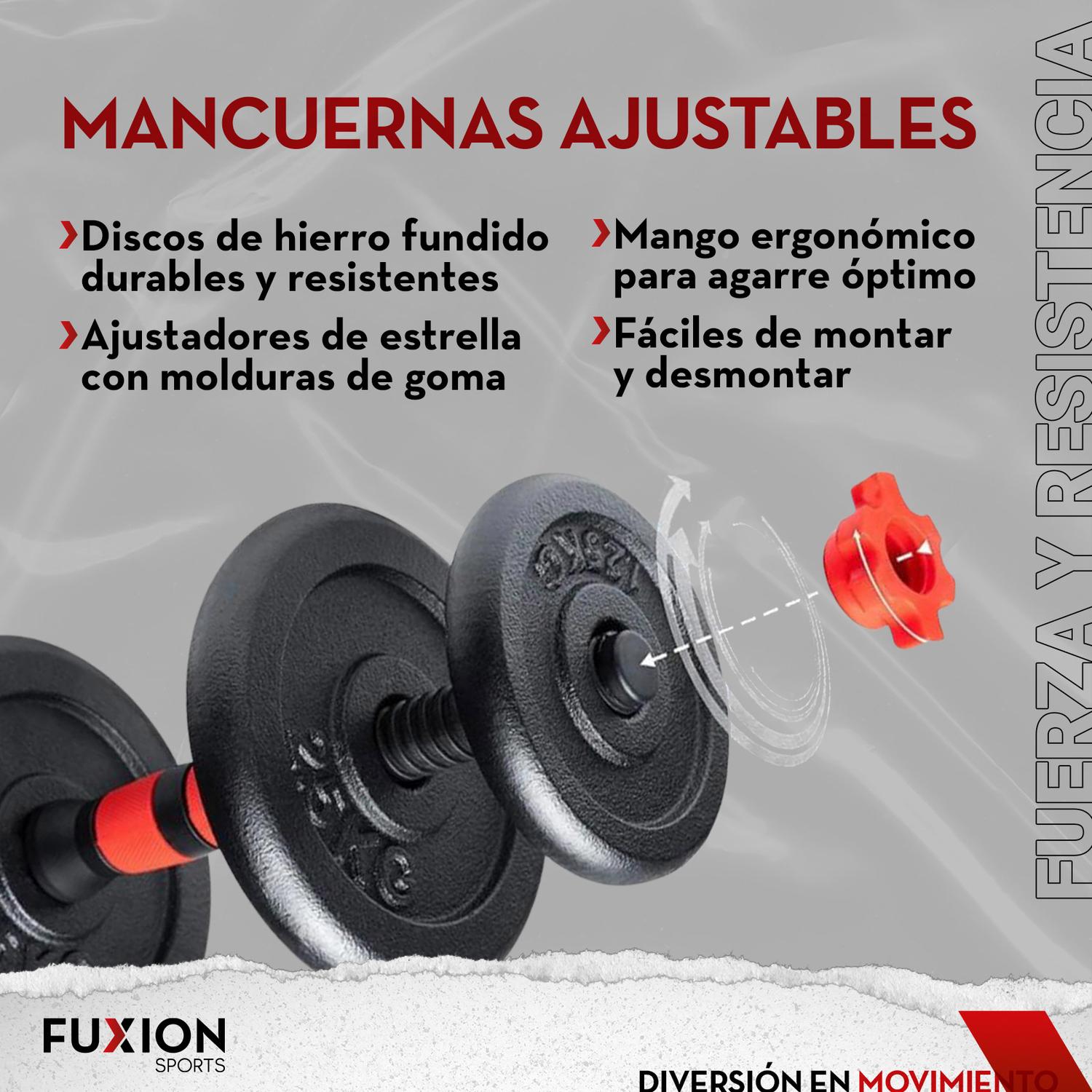 Set 2 Mancuernas Ajustables Fuxion Sports, 20 kg.