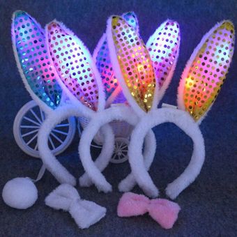 Diadema de conejo brillante con lentejuelas ligeras diadema con ore 
