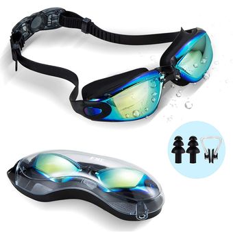 Gafas de natación antiniebla protección UV sin fugas tapones con clip de nariz 