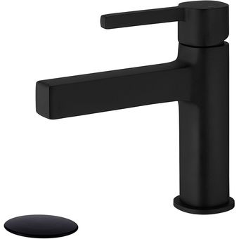 Grifo de baño de 3 agujeros, negro mate, 2 asas, grifo de lavabo de baño  moderno, con mangueras de suministro, tapón de drenaje desplegable para