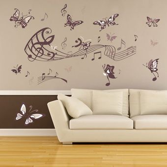 Wall música de la mariposa etiqueta engomada desprendible creativa Etiqueta-Multicolor 
