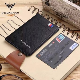 Billetera delgada de cuero genuino para hombre marca de lujo con clip para tarjetas billetera SAI 