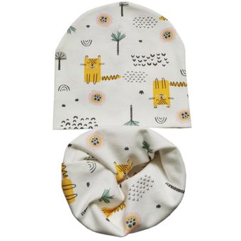 conjunto de gorros de algodón con cuello cálido para primavera Conjuntos de bufanda y sombrero para niños cubierta para la cabeza de bebé de dinosaurio de dibujos animados 