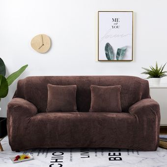 Conjunto cubre sofá de felpa gruesa,funda elástica para sofá de 1234 asientos,para sala de estar,1 unidad #Coffee 