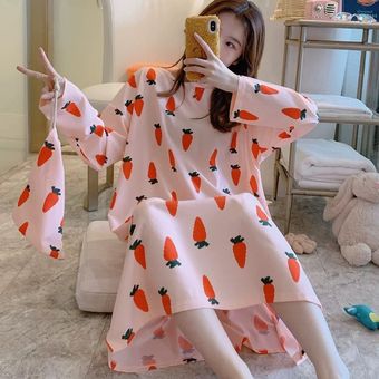 #Style 22 Lougne mujeres camisón ropa de dormir impreso camisón suelto de manga larga pijamas casu 